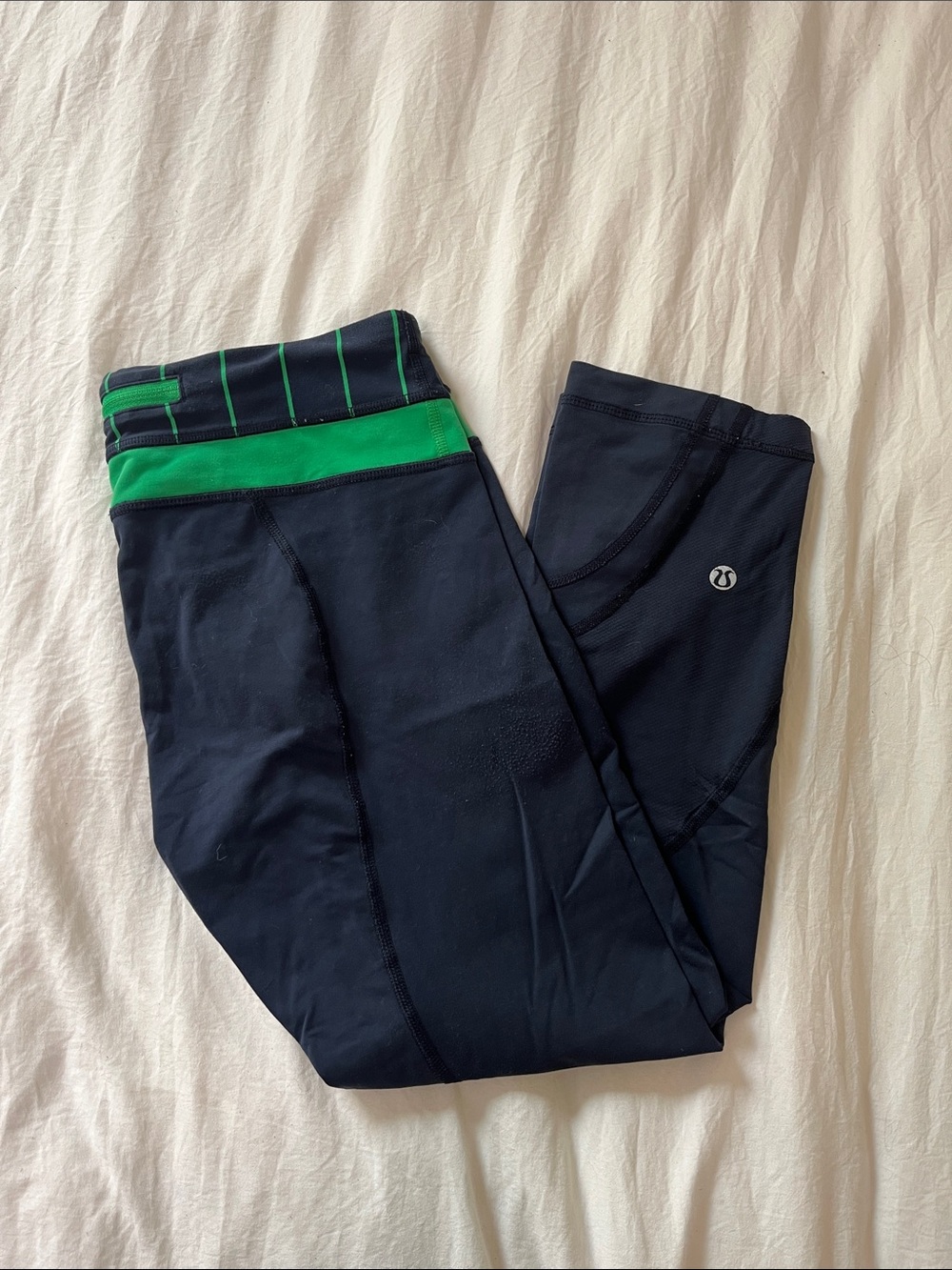 lululemon athletica Navy Leggings with Green Waistband